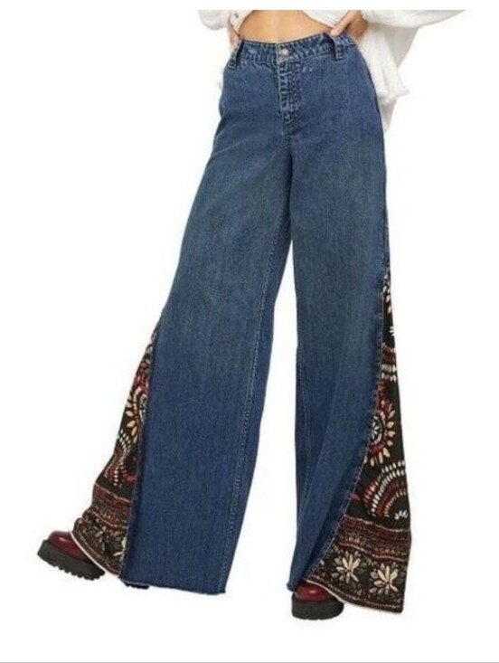 Free People Denim - Free People Flared Jeans with Paisley inset (28)